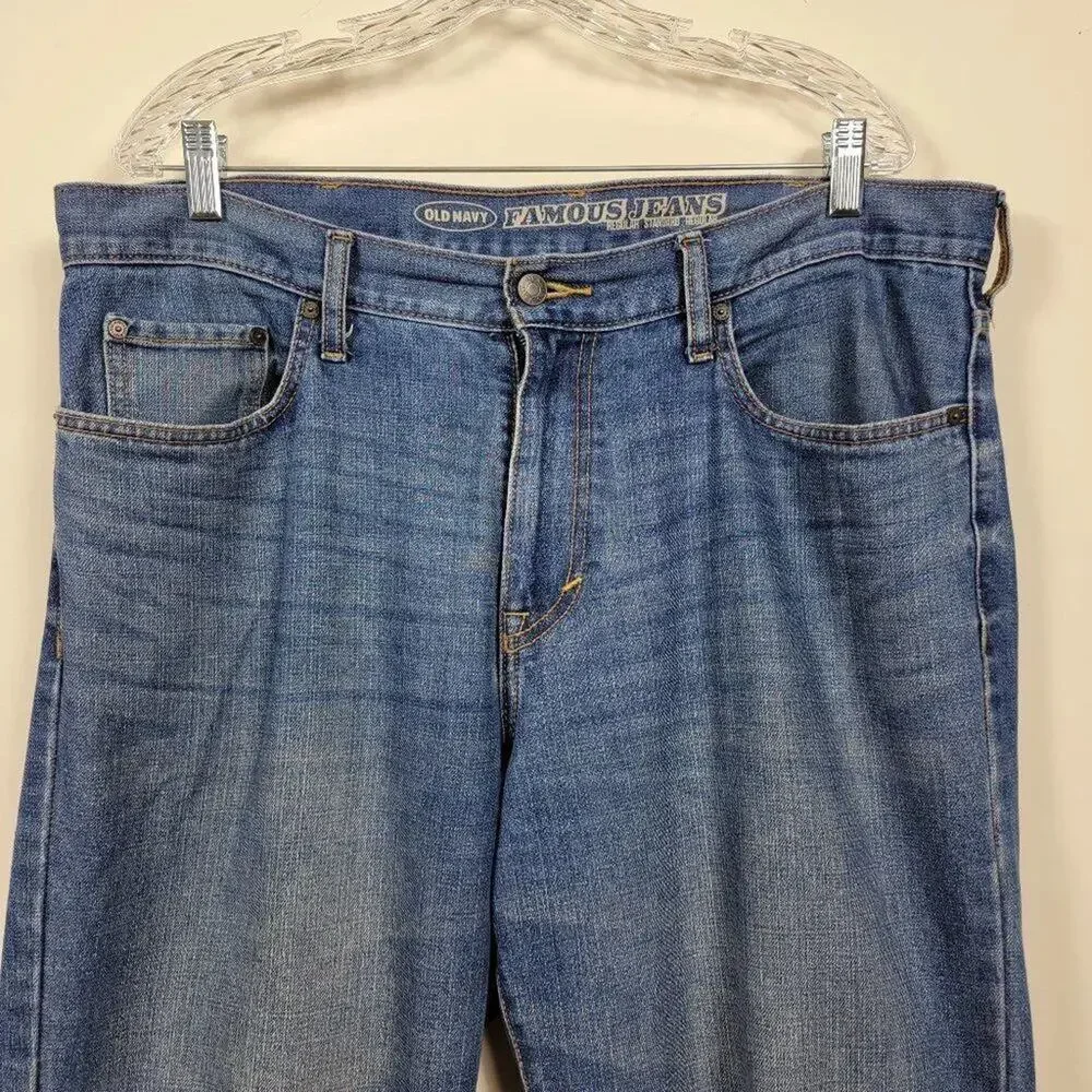 Old Navy Famous Jeans Mens Size 36x34 Straight Leg Blue Medium Wash Denim